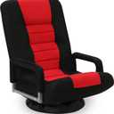 Swivel Floor Gaming Chair w/Armrests,Folding Video Reclining Sofa w/6 Adjustable Position, Padded Backrest & Cushion, Lazy Lounger Couch for E-Sports, Reading, Relaxing, Watching TV, Red