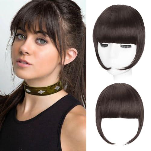 Flvaco Clip in Bangs, Synthetic French Bangs Hair Clip, Medium Brown Fake Bangs Fringe with Temples Hairpieces for Women Natural Curved Hair Extensions for Daily Wear