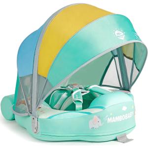 Mambobaby Float Add Tail No Flip Over Non-Inflatable Baby Swim Float Pearl Foam Solid Water Floats Smart Swim Trainer Infant Pool Float Swim Ring with Sun Canopy