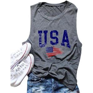 INEOYIYA American Flag Patriotic Tank Tops Women 4th of July Tank Stars Stripes Graphic Summer Sleeveless Vest Shirt, XL, Grey