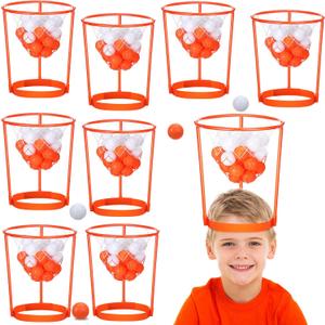 Libima 12 Pcs Head Hoop Basketball Party Game Set Portable Adjustable Basket Net Headband with Balls for Birthday Carnival Office Indoor Outdoor Activity(Orange)