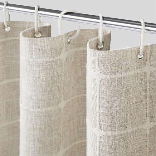 Yuanice Extra Long Shower Curtain 84 Inch Height Farmhouse Boho Textured Weighted Linen Shower Curtains for Bathroom Country Rustic Heavy Duty Decorative Hotel Bath Decor, Cream/Beige