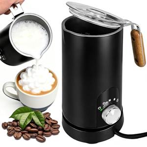 5-in-1 Electric Milk Frother and Steamer, Automatic Milk Foamer Hot Chocolate Maker with Wood Grain Handle, 11.8oz Milk Warmer and Heater for Latte, Cappuccino, Hot Cocoa Maker, Frother for Coffee