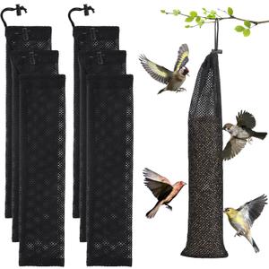 6 Pcs Finch Sock Feeder for Outdoor - Durable Thistle Seed Feeder Sacks with Foldable Silicone Funnels, Bird Food Supply Tools for Garden Yard Wild Finch Feeding (3.9" x 15.7", Black)