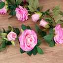 Teldrassil 4Pcs(26 FT) Artificial Rose Vine Fake Flower Garland Fake Silk Rose Hanging Vine for Wedding Party Background Arch Garden Background Decoration (Purplish Red), 6.5 ft