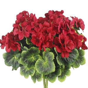 FAICOIA 2 Pcs Artificial Geraniums for Outdoor Silk Geranium Flowers Red Artificial Geranium Bush Faux Flowers Geraniums Branch for Garden Patio Grave Cemetary Vase Table Centerpiece Indoor Decor