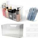 "Set of 3 Shower Caddy & Cabinet Door Organizer - Wall Mounted Shower Shelves with Adhesive, Stackable Plastic Shower Organizer, Clear Bathroom Organizers for Kitchen, Pantry (BPA Free, Large)"