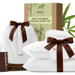 Bedsure Bamboo Viscose Cooling Sheets, Rayon Cotton Blend, PureWoven, Breathable & Buttery Soft King Size Sheets Set, Deep Pocket Up to 18", Hotel Luxury Bedding for Hot Sleepers, White