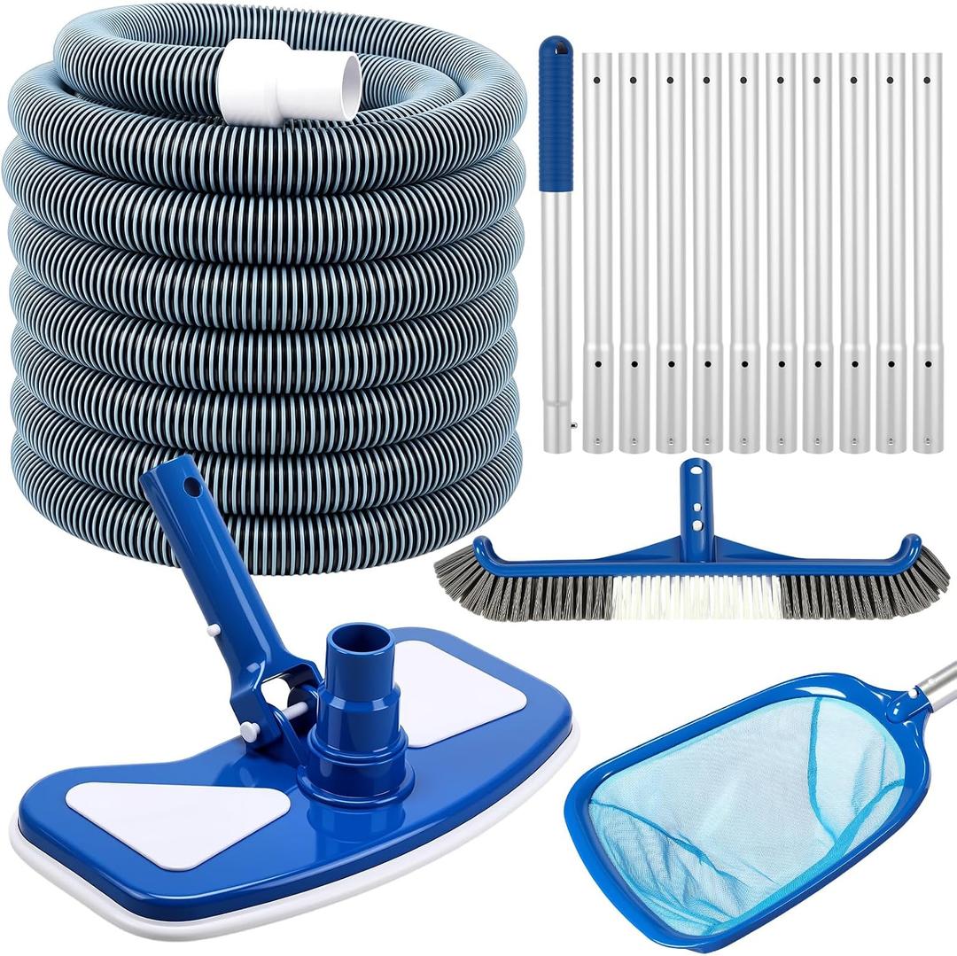 5 Pcs Pool Vacuum Cleaning Kit, Include Hose 1-1/2" x 29.5ft with Swivel Wheel Vacuum Head, Adjustable Pole, 17.5'' Brush, and Skimmer Net for Above Ground & Inground Swimming Pool Cleaning