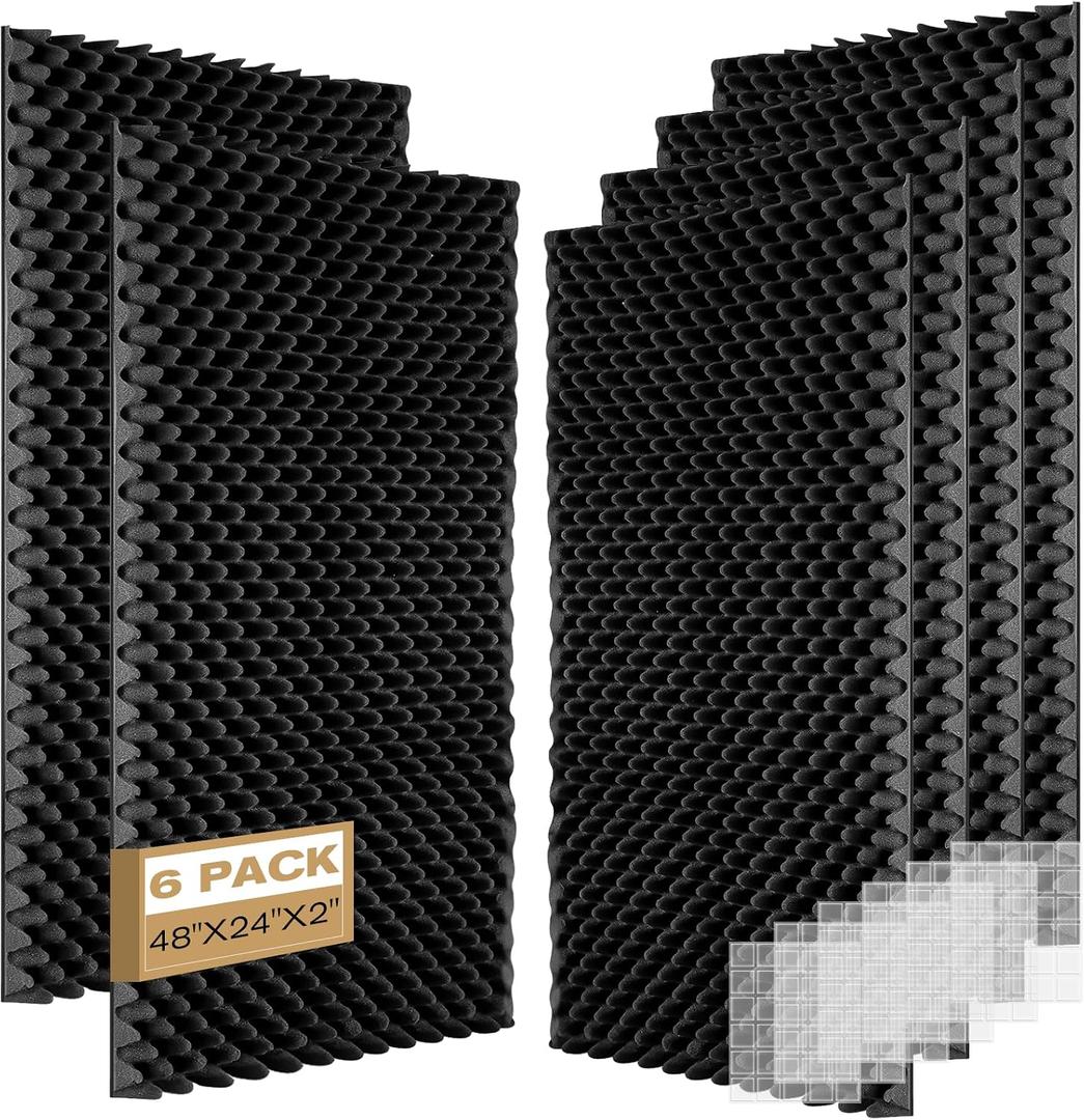 Acoustic Panels 48"x24"x2" - Sound Proof Wall Panels for Studio & Home Office, Egg Crate Foam, Easy to Cut & Install (6 Pack)