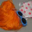 ATAYOU 4Pcs Orange Bun Wig Flat Bang Updo Wig With Red Polka Dot Scarf and Blue Retro Style Sunglasses for Women Halloween Costume(Without Dress)