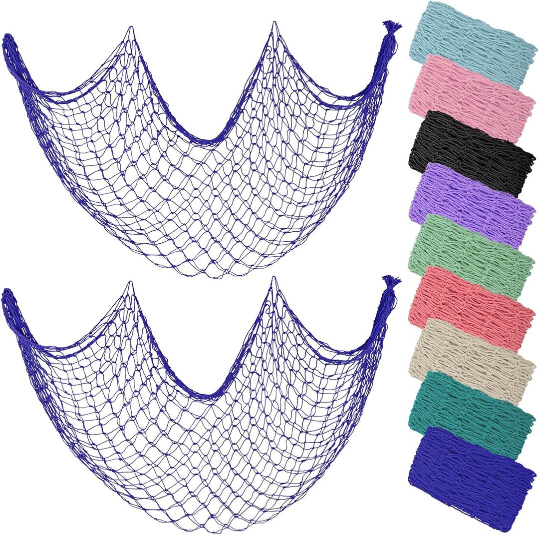ZUEXT Dark Blue Decorative Fishing Net 80x40 Inch, 2PCS Picture Fish Net, Mermaid Net Cotton Fishnet Wall Hanging Decor for Hawaiian Nautical Beach Party, Fishnet Photo Display Sea Themed FishNet