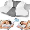Cervical Pillow for Neck Pain Relief - Ergonomic Pillow for Sleeping Side Sleeper Pillow for Adults, Contour Neck Pillow Cooling Memory Foam Pillows, Orthopedic Bed Pillow for Back Stomach Sleepers (White + Grey)