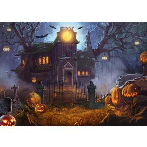 7x5ft Halloween Photography Backdrop Full Moon Scary Night Castle Pumpkins Party Background Spooky Witch Bats Cemetery Child Kids Halloween Party Decorations Photoshoot Backdrops