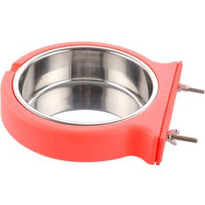 Crate Dog Bowl Removable Stainless Steel Water Food Bowls Cage Coop Cup for Cat Puppy Bird Pets (Large, Pink Orange with Corrugated Clip)