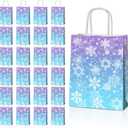 24 Pcs Snowflake Party Favor Bags with Handles - Winter Themed Goodie Gift Candy Kraft Paper Bags for Holiday Birthday Party Supplies Decorations