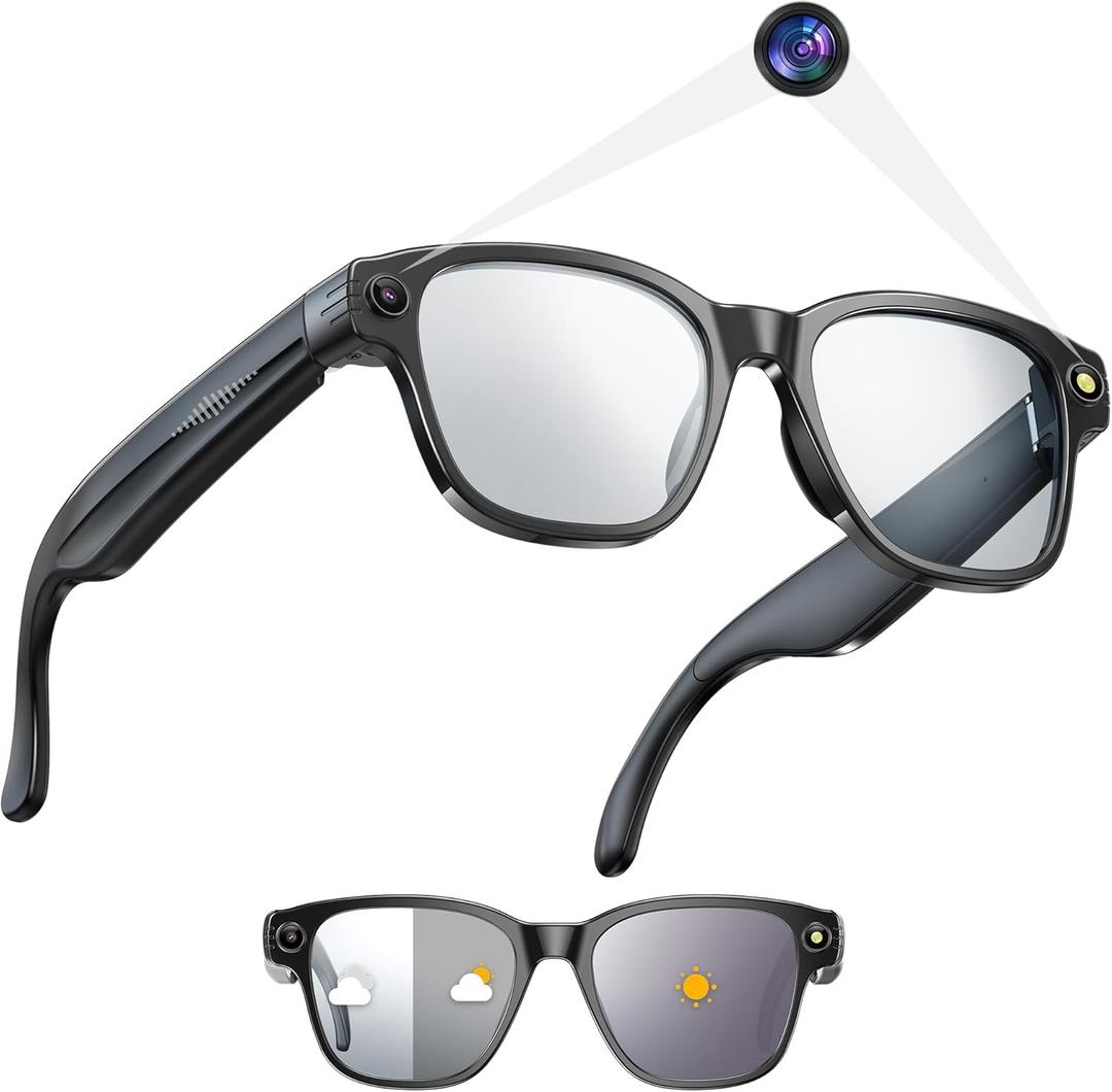 Yowow BIT AI Camera Smart Glasses for Men Women with 8MP, 4K Photo/1200P HD Video Recording, Translation, GPT Voice Assistant, AI Object Recognition, Hands-Free Music/Call,Long Battery Life