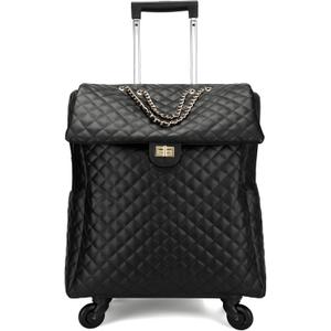 feilario 20in Leather Softside Carry on Suitcases Travel Duffel Bag with 4-rolling Spinner Wheels