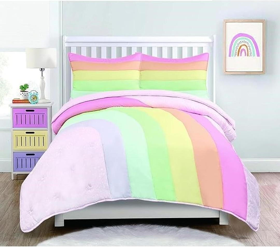 3 Piece Rainbow Quilt Set, Full, Multicolor (Full, Multicolor)