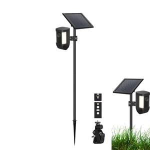 16"-48" Ground Stake Mount, 2-in-1 Dual Bracket for Security Camera and Solar Panel, Universal Garden Spike for Ring, Blink, Arlo, SimpliSafe, 360° Adjustable No-Drill Metal Stand (Black)