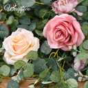 Waipfaru 2Pcs Artificial Flower Garland Decorations, 12.14Ft Eucalyptus Greenery Vines with Pink Roses for Wedding Table Runner Centerpieces Backdrop Room Decor (Pink)