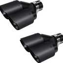 Vechkom 2PCSDual Exhaust Tip 3" Inlet 4" Outlet 10" Overall Length Carbon Fiber & Stainless Steel Black Exhaust Pipe Universal Fit for Diesel & Gas Vehicles Durable Muffler Tip for Car Tailpipe