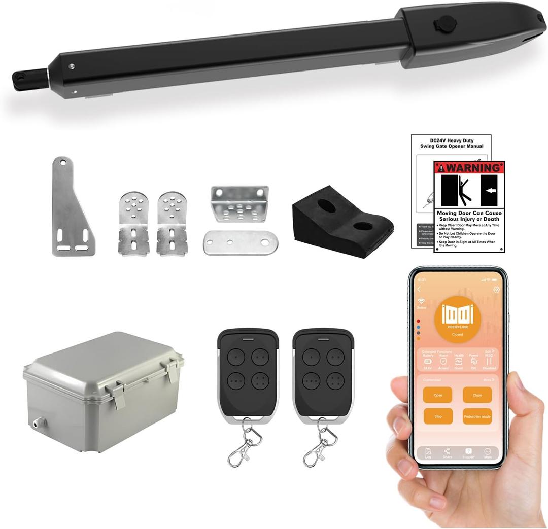 C025 Smart Automatic Gate Opener Kit, App Compatible Single Swing Gate Opener-Up to 16ft Long or 660lb, Electric Gate Opener for Driveway Single Swing Gate with Long-Range Gate Remote and More