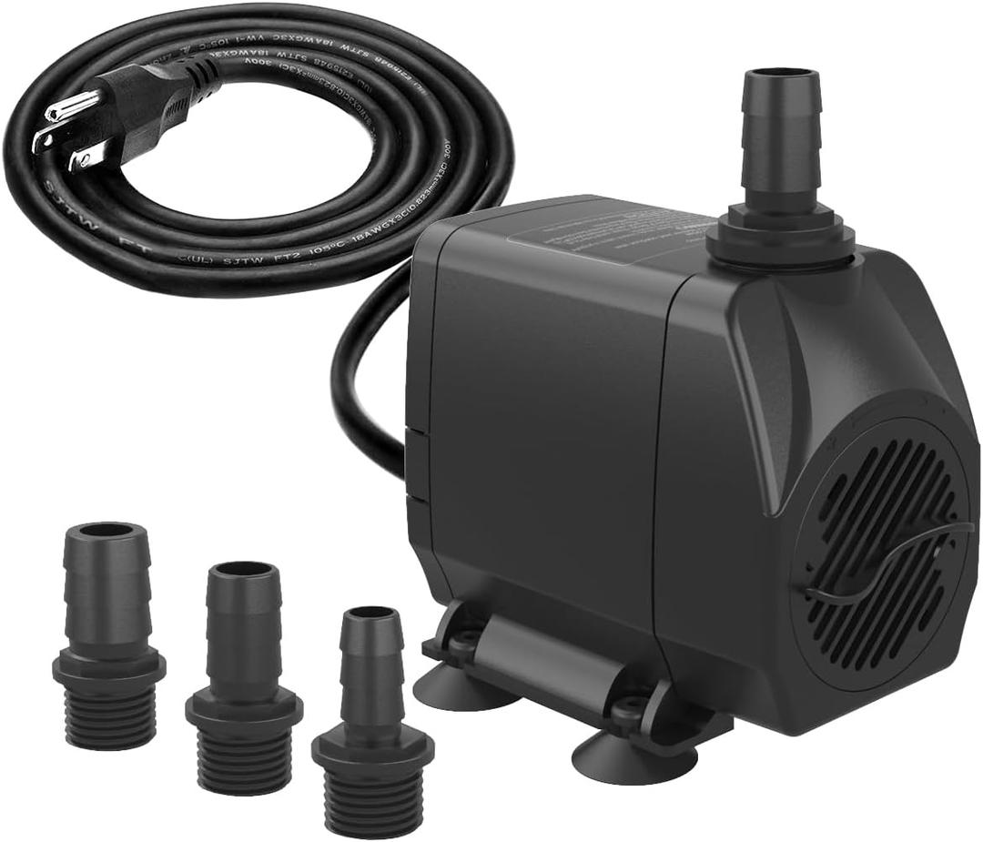 Submersible Pump 660GPH (2500L/H 45W) Ultra Quiet with Over Heating Protection 8.2ft High Lift for Fountains, Hydroponics, Ponds, Aquariums & More