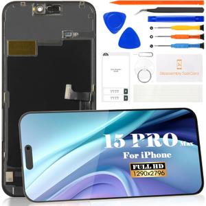 for iPhone 15 Pro Max Screen Replacement for iPhone 15 Pro max LCD Display for A2849, A3105, A3106, A3108 Touch Screen Digitizer Assembly Repair Kits(Black)