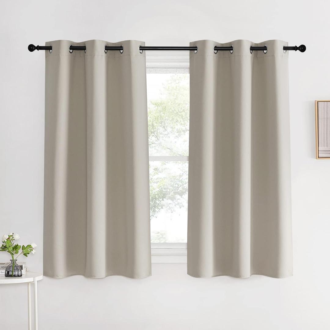 NICETOWN Kitchen Curtains, Short Curtains for Bedroom Windows, Natural, 42" W by 60" L, 1 Pair, Thermal Insulated Room Darkening Curtain Panels for Girls Room, Cafe