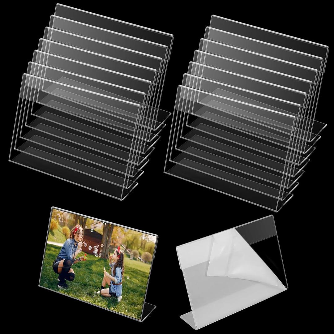 24 Pcs 3.5 x 5 Inch Acrylic Picture Frame, Slant Back Photo Frame, Acrylic Sign Holders, L Shaped Display Stand, Clear Table Top Display for Home Office Store Restaurant Wedding Photos Menu
