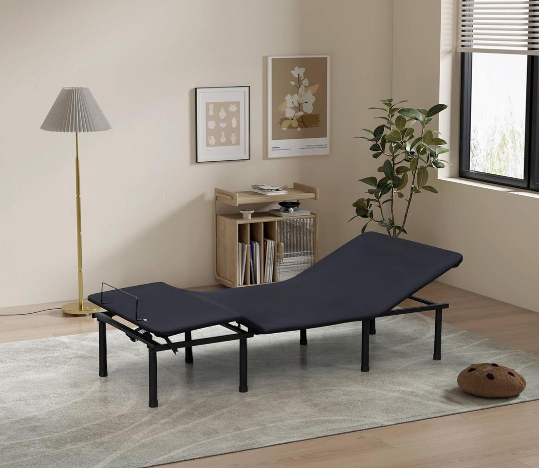 Black Twin XL Size Adjustable Bed Frame Ergonomic Electric Bed Base Adjustable Bed Base with Wireless Remote Zero Gravity Electric Bed with Foot & Head Incline, Ergonomic, Easy Assembly