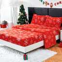 HCORA Faux Fur King Size Sheets Set, Luxury Soft Fleece Bed Sheets, Fluffy Plush Velvet Sheets Fuzzy Bedding Sheets for Fall and Winter, Cozy Warm, No Shedding, 4PC (01# Christmas)