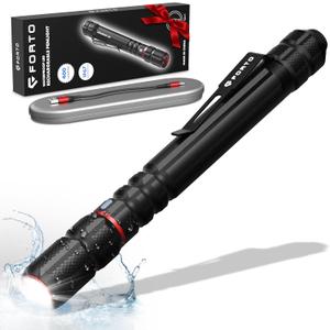 FORTO Rechargeable Pen Light Flashlight, 400 Lumens Small Pocket Flashlight with Clip, IP67 Waterproof, 2 Light Modes, 3-Color Battery Indicator, Type-C Charging, for Inspection,Emergency1 Pack