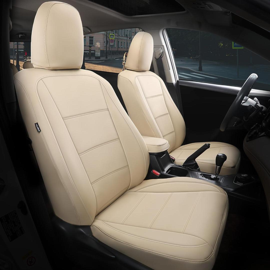 FREESOO for Toyota Corolla Seat Covers L LE XLE, LE Eco Sedan 2014 2015 2016 2017 2018 2019, Custom Car Seat Covers, Luxury Leather Seat Covers for Cars, Waterproof Seat Protector, Beige Full Set