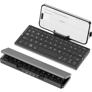SIKAI CASE Foldable Bluetooth Keyboard with Magnetic Stand,Aluminum Alloy Mini Quiet Folding Portable Lightweight Travel Rechargeable Pocket for Tablet,iPad, Phones, Black