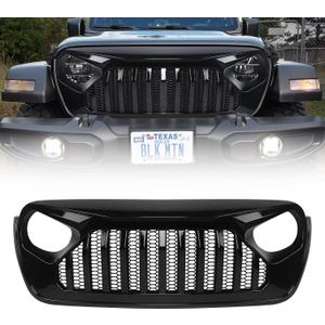 Front Grill Glossy Black Grille Grid For Jeep Wrangler JL JLU 2018, 2019, 2020, 2021, 2022 & Gladiator JT (Glossy Black Fury)