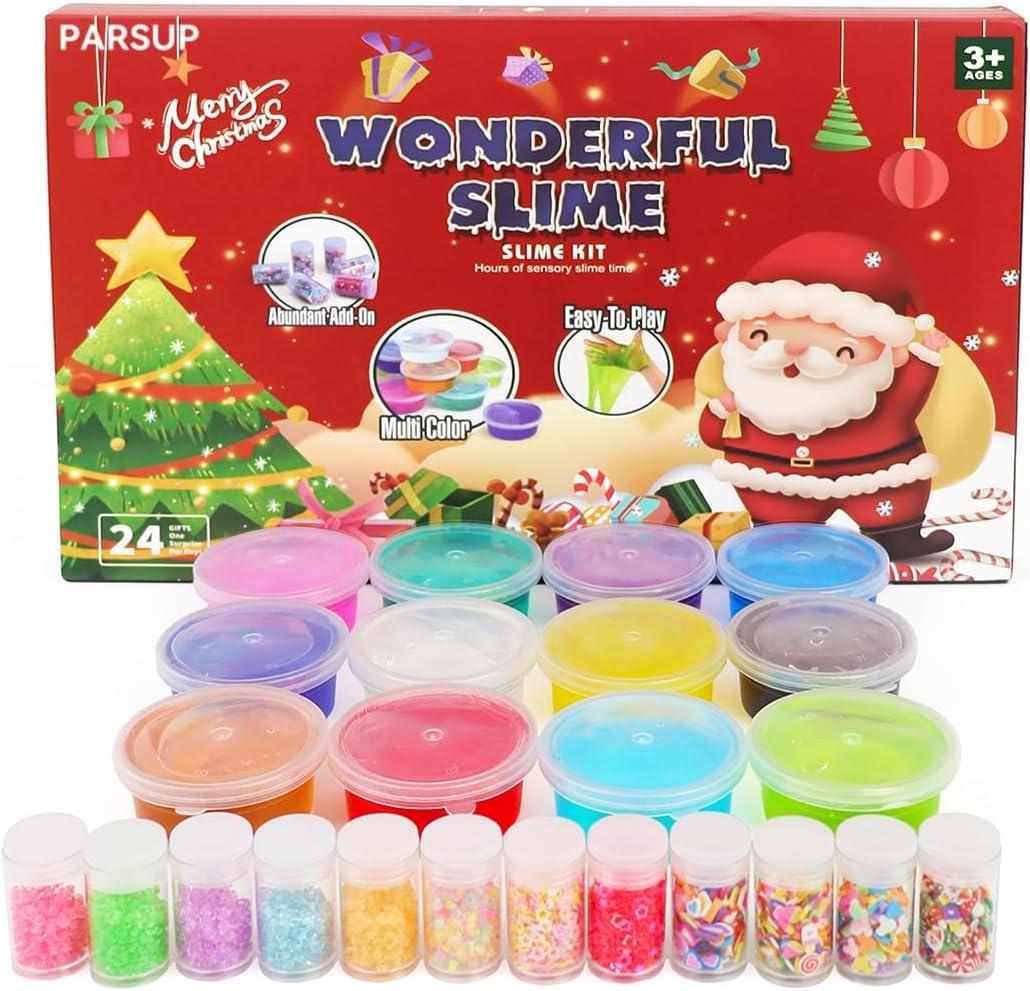 2025 Christmas Slime Advent Calendar for Kids, Crystal Fidget Holiday Surprise Gift Set, 24 Days Christmas Countdown Calendar Xmas Toys Gifts Boys Girls Toddler Party Favors Christmas Stocking Stuffers