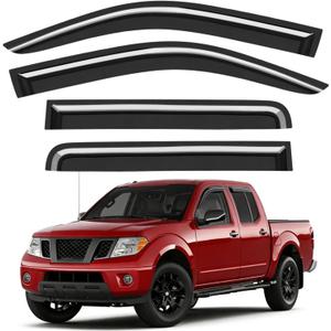 Outside-Mount Window Rain Guards Fit for 2005-2021 Nissan Frontier Crew Cab, Extra Durable Window Visors Wind Deflector Dark Smoke Vent Shades Car Tape-on with Thicker 4PCS