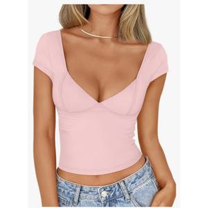 Womens Summer V-Neck Backless Cute Tops Going Out Sexy Slim T-Shirts Y2K Clothes Corset Spring Outfits 2026, M