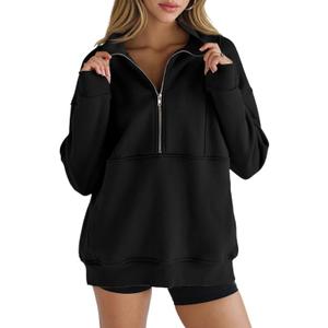 Women's Half Zip Sweatshirts Fleece Stand Collar Long Sleeve Thumb Hole Oversized Pullovers with Pockets, L