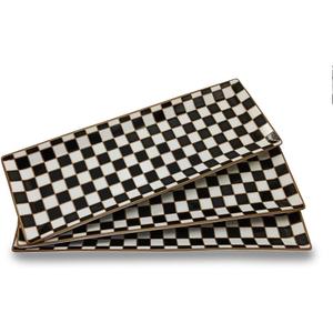 Porlien 14-inch Checker Black and White Rectangle Serving Platters Set of 3 for Party, Wedding and Entertaining, Rectangular Serving Plates, Serving Tray for Dinner, Appetizers and Desserts