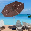 JEAREY 9FT Outdoor Patio Umbrella with Solar Lights, LED Lighted Pool Umbrella with Tilt and Crank, Outdoor Table Umbrellas for Deck, Yard & Market (Burgandy)