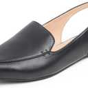 FEVERSOLE Pointed Toe Casual Slingback Flat Mules Women's Fashion Buckle Strap Slide Summer Slippers (6.5, Black Plain Vegan Leather)