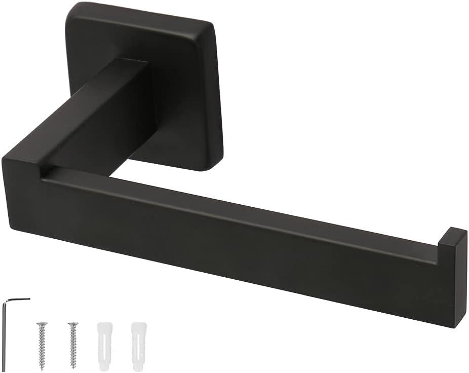 TocTen Toilet Paper Holder-Bathroom Tissue Holder Fit Big Roll Paper, Made of Thicken SUS 304 Stainless Steel, Square Paper Roll Holder Wall Mount Suitable for Bathroom, Kitchen, Office (Black, 6.5)