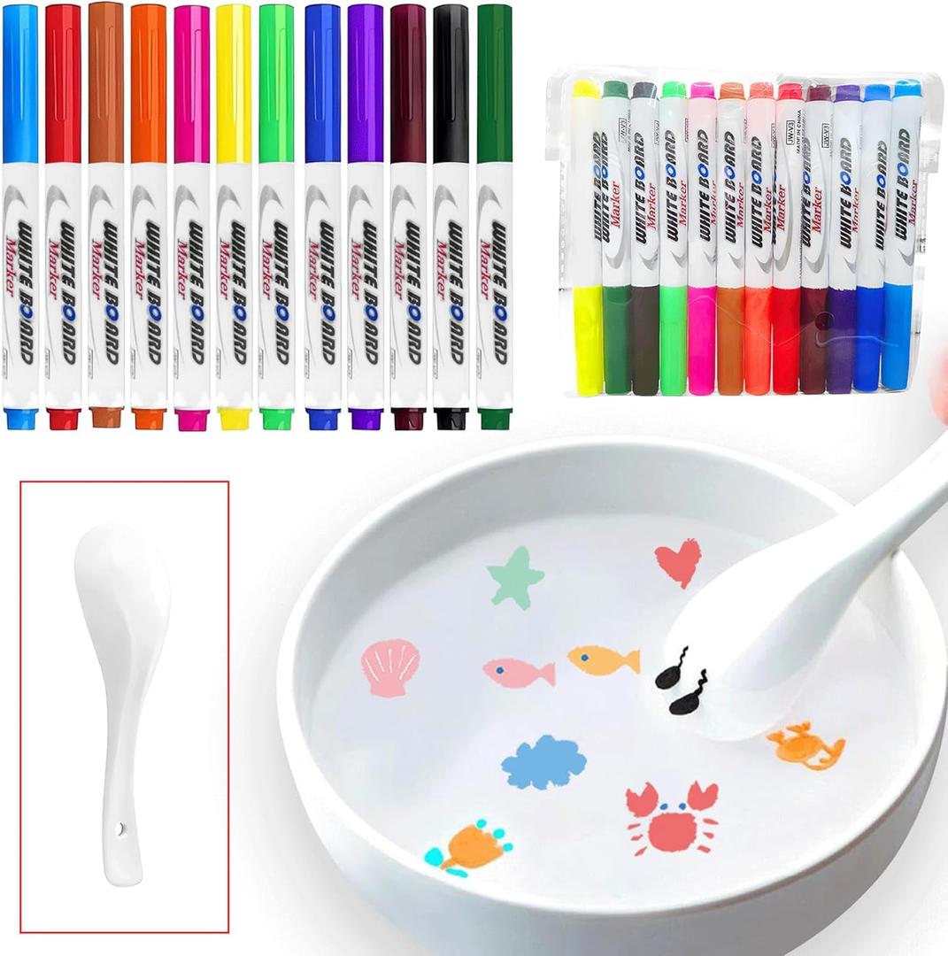 2 x 12pcs Magical Drawing Pen, Water Art Pens With Spoon Magical Water Painting Water Marker Doodle Pens Floating Marker Pens Toys Gifts for 3-12 Year Old Boys Girls Toddlers New Year's Gift