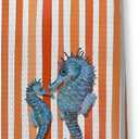 Orange Striped Sea Horse Kitchen Towels, Coastal Beach Nautical Hand Towels for Bathroom, Ocean Animal Dish Tea Towels for Kitchen Decor, Beach Coastal Bathroom Decor, 16x24 Inch