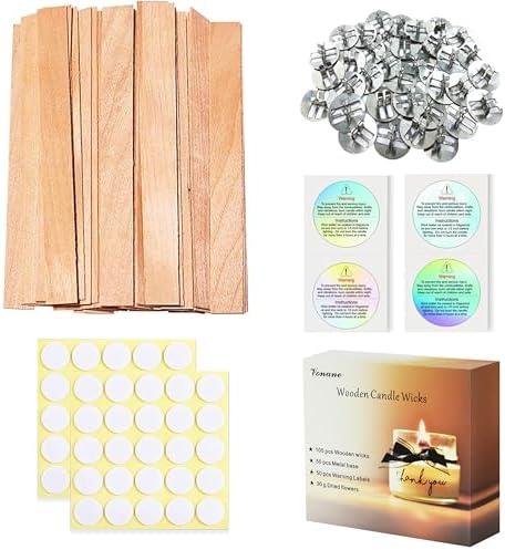 Visgaler 200 Pcs Thicked Wood Candle Wicks for Candle Making, 5.1 X 0.59X 0.06 Inch Upgrade Wood Wicks, Wooden Wicks Gift Box Includes Iron Stander, Glue Dot, and Warning Labels (50 Sets)