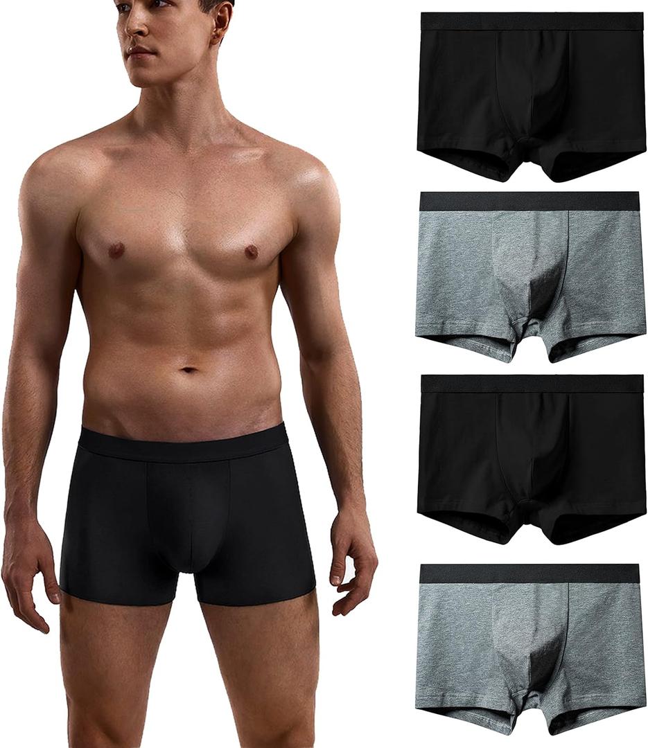 Mens No Ride-up Boxer Briefs Stretch Comfortable Breathable Cotton Underwear 4 Pack (Black, M)