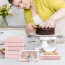 40 Pack Cookie Boxes with Clear Window, 7 x 4 3/8 x 1 Inch Small Pink Kraft Candy Boxes Premium Pastry Boxes with Tags Ropes for Cookie Packaging, Dessert, Donuts, Pie, Cupcakes, Parties